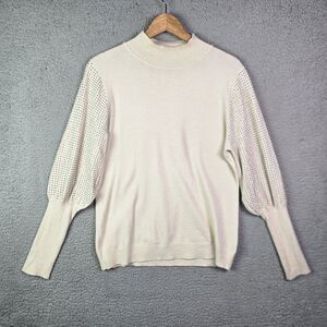 LIV Milano Sweater Cream XL Mock Neck Studded Balloon Sleeves Date Night